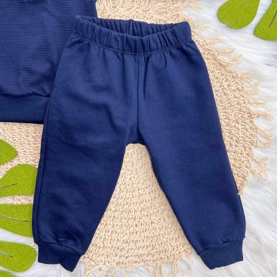 Conj. Casaco com Gola Baby Bear e Calça de Moletom - Marinho e Off White